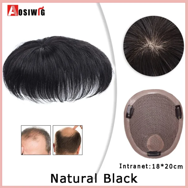 AOSI Men Fake Hair Synthetic Natural Topper Closure Hairpiece Head Top Replacement Block Suitable For Invisible Cover White Hair - Image 21