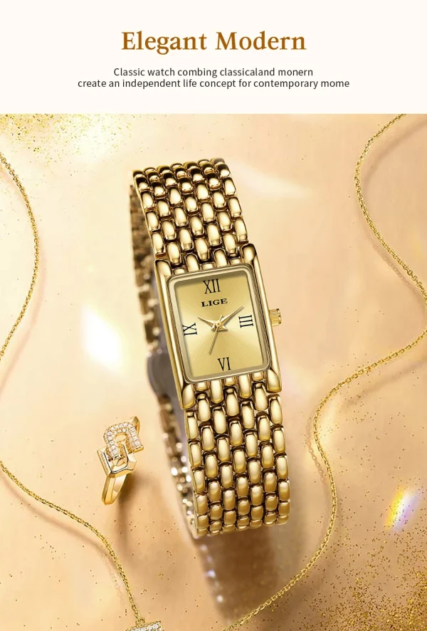 LIGE 2025 New Gold Women's Watch Luxury Quartz Watch Stainless Steel Bracelet Retro Fashion 30M Waterproof Watch for Women reloj - Image 24