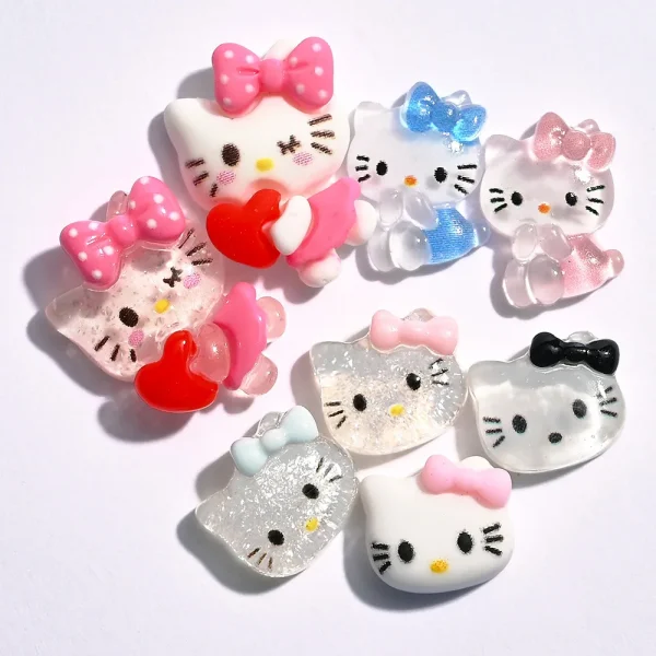 10/20Pcs Kawaii Sanrio Hello Kitty Nail Tips Charms Ornament Acrylic Diy Cartoon Phone Case Nail Accessory Cute Gift for Girl