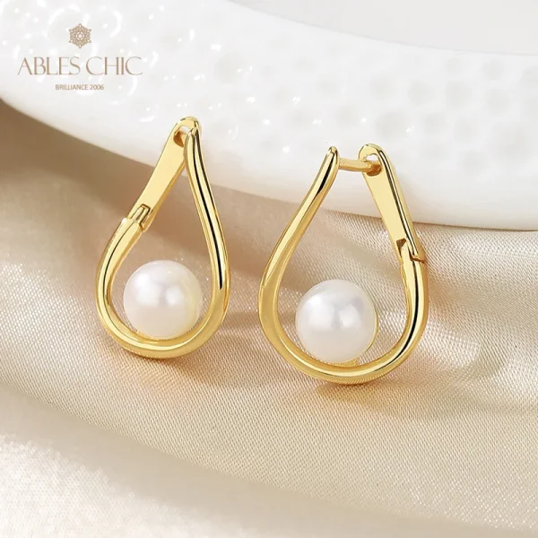 AC Freshwater Pearls 6-6.5mm Wire Huggies High Polished  Solid 925 Silver Stud Earrings PE1007 - Image 11