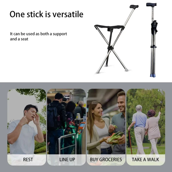 Adjustables Cane Easy To Carry Seat Portable Stool Folding Chair Non Slip Handle Super Light Walking Stick For Outdoor Walking - Image 10