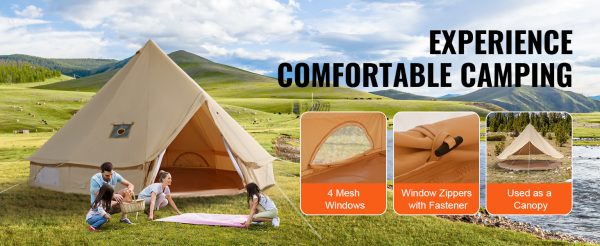 VEVOR Canvas Bell Tent 4 Seasons Canvas Tent for Camping with Stove Jack Breathable Tent Family Camping Outdoor Hunting Party - Image 14