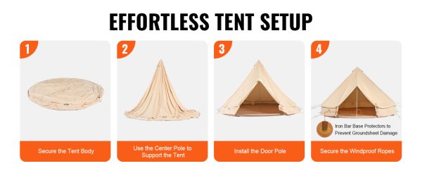 VEVOR Canvas Bell Tent 4 Seasons Canvas Tent for Camping with Stove Jack Breathable Tent Family Camping Outdoor Hunting Party - Image 16