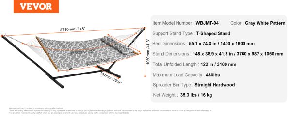 VEVOR Two Person Hammock with Stand Included Heavy Duty 480lb Capacity Double Hammock with 12 FT Steel Stand and Portable Bag - Image 14